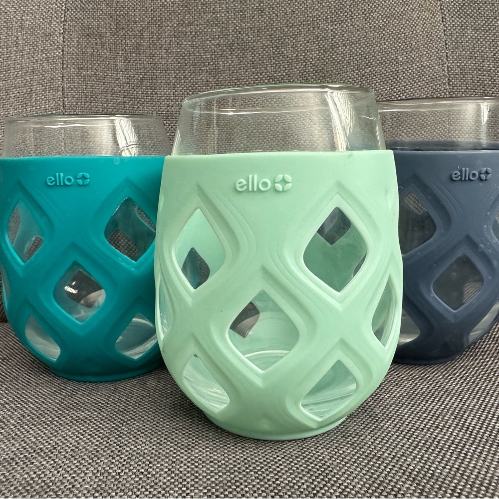 Ello Stemless Wine Glass Set 3 Pack 17oz 502ml | Blue, Green, Teal Silicon